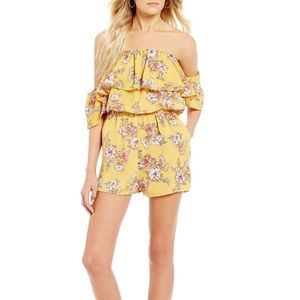 Off The shoulder Yellow Flower Prints Romper